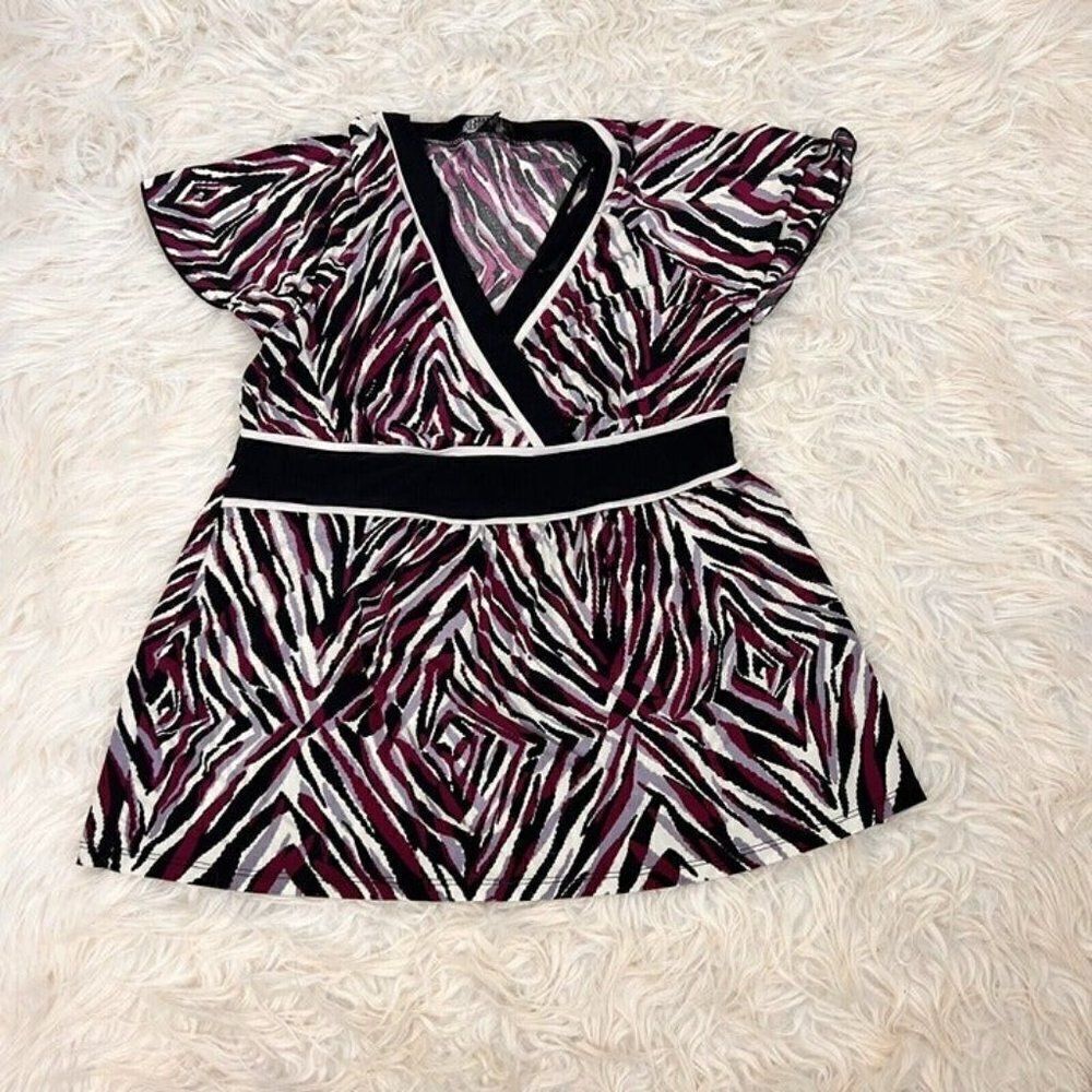 Ab studio Womens Vintage Y2K Jersey Knit Purple Zebra Print Stretch Blouse Med